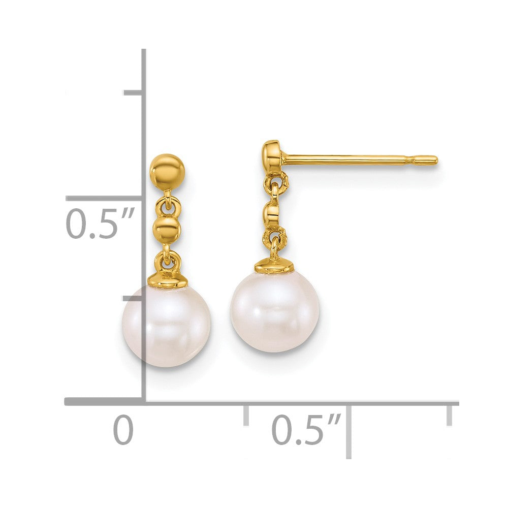 14K Yellow Gold Polished Freshwater Cultured Pearl Post Dangle Earrings