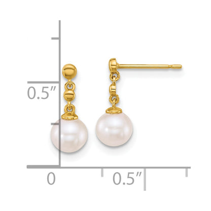 14K Yellow Gold Polished Freshwater Cultured Pearl Post Dangle Earrings