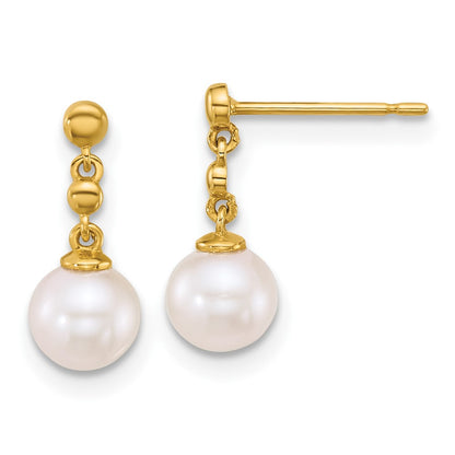 14K Yellow Gold Polished Freshwater Cultured Pearl Post Dangle Earrings