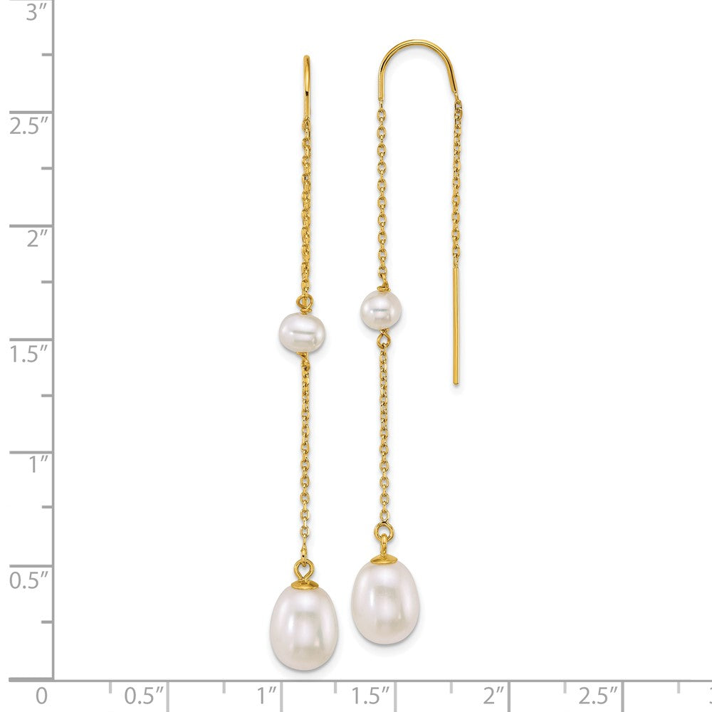 14K Yellow Gold Near-Round/teardrop White Freshwater Cultured Pearl Threader Earrings