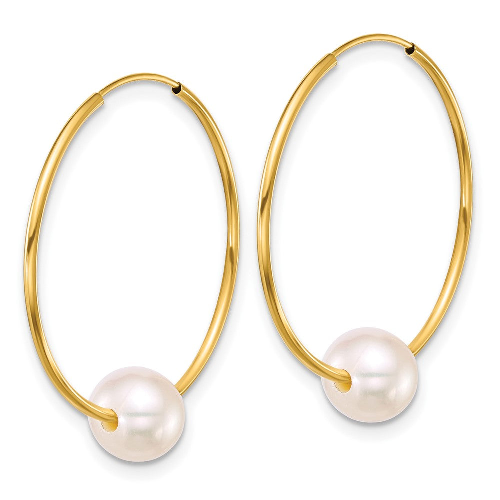 14K Yellow Gold 6-7mm Semi-Round Freshwater Cultured Pearl Hoop Earrings