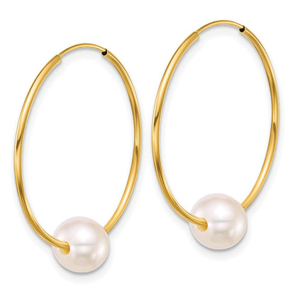 14K Yellow Gold 6-7mm Semi-Round Freshwater Cultured Pearl Hoop Earrings