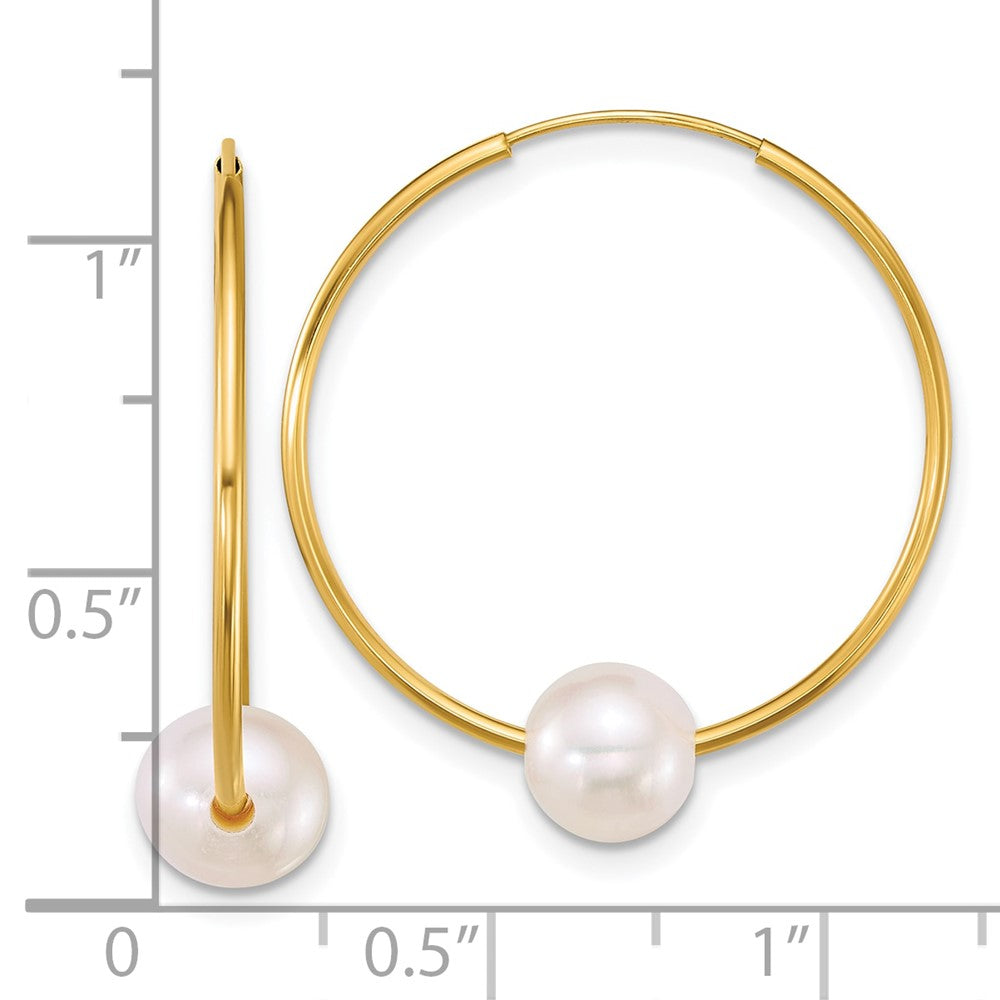 14K Yellow Gold 6-7mm Semi-Round Freshwater Cultured Pearl Hoop Earrings