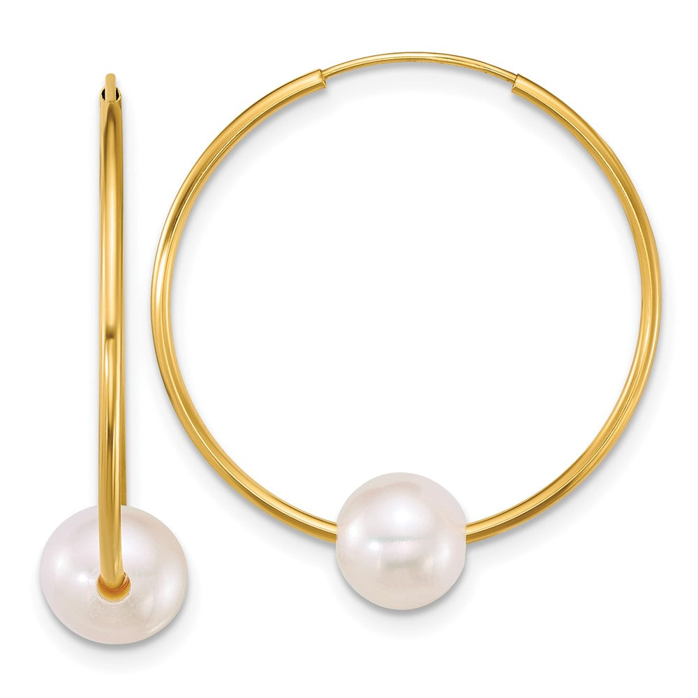 14K Yellow Gold 6-7mm Semi-Round Freshwater Cultured Pearl Hoop Earrings