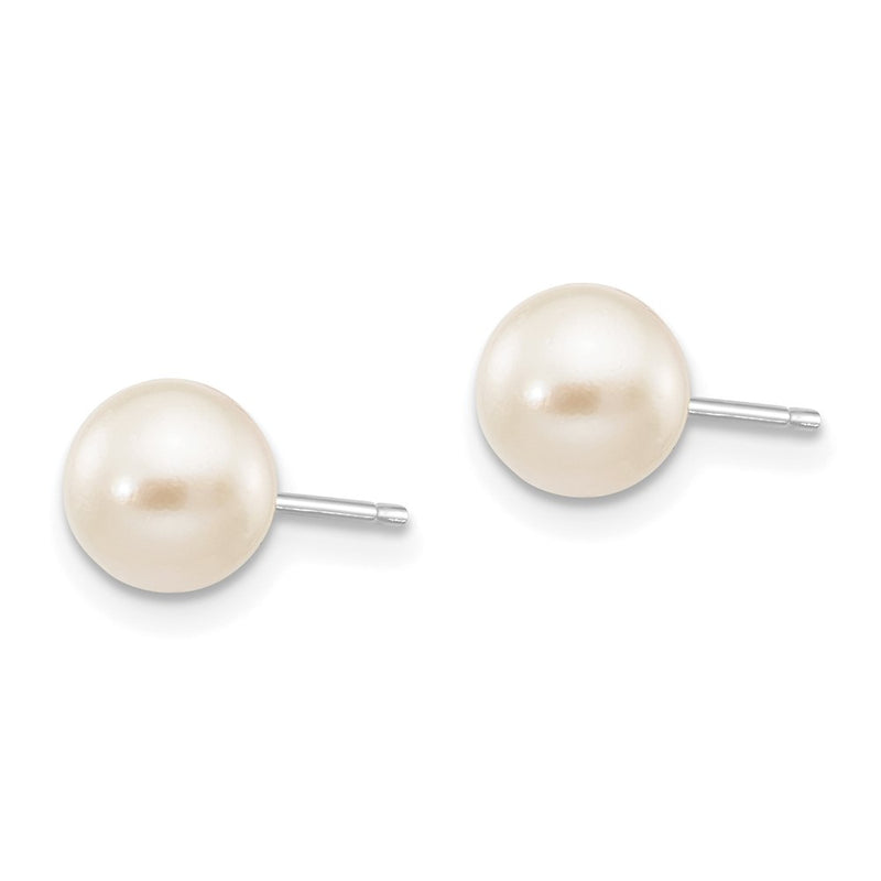 14K White Gold 6 7mm Round Akoya Saltwater Cultured Pearl Post Earrings