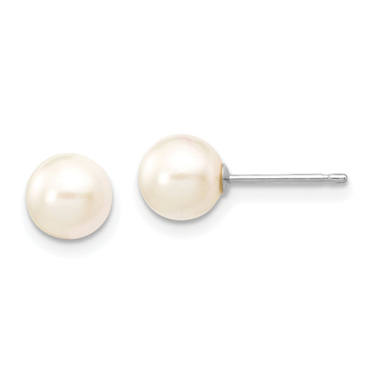 14K White Gold 6 7mm Round Akoya Saltwater Cultured Pearl Post Earrings