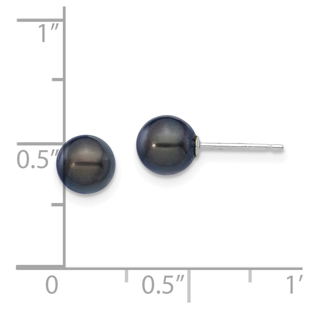 14K White Gold 6 7mm Black Round Akoya Saltwater Cultured Pearl Post Earrings