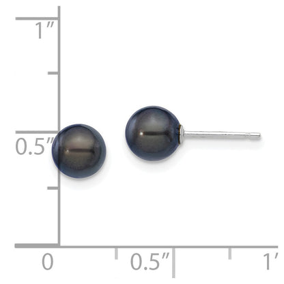 14K White Gold 6 7mm Black Round Akoya Saltwater Cultured Pearl Post Earrings