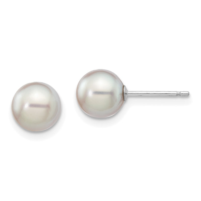 14K White Gold 6 7mm Grey Round Akoya Saltwater Cultured Pearl Post Earrings