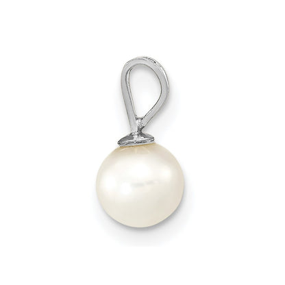 14K White Gold Wg 5-6mm Round White Freshwater Cultured Pearl Pendant