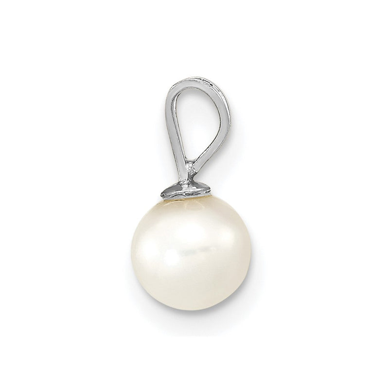 14K White Gold Wg 5-6mm Round White Freshwater Cultured Pearl Pendant