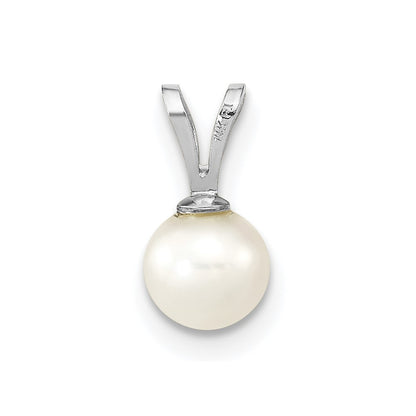 14K White Gold Wg 5-6mm Round White Freshwater Cultured Pearl Pendant