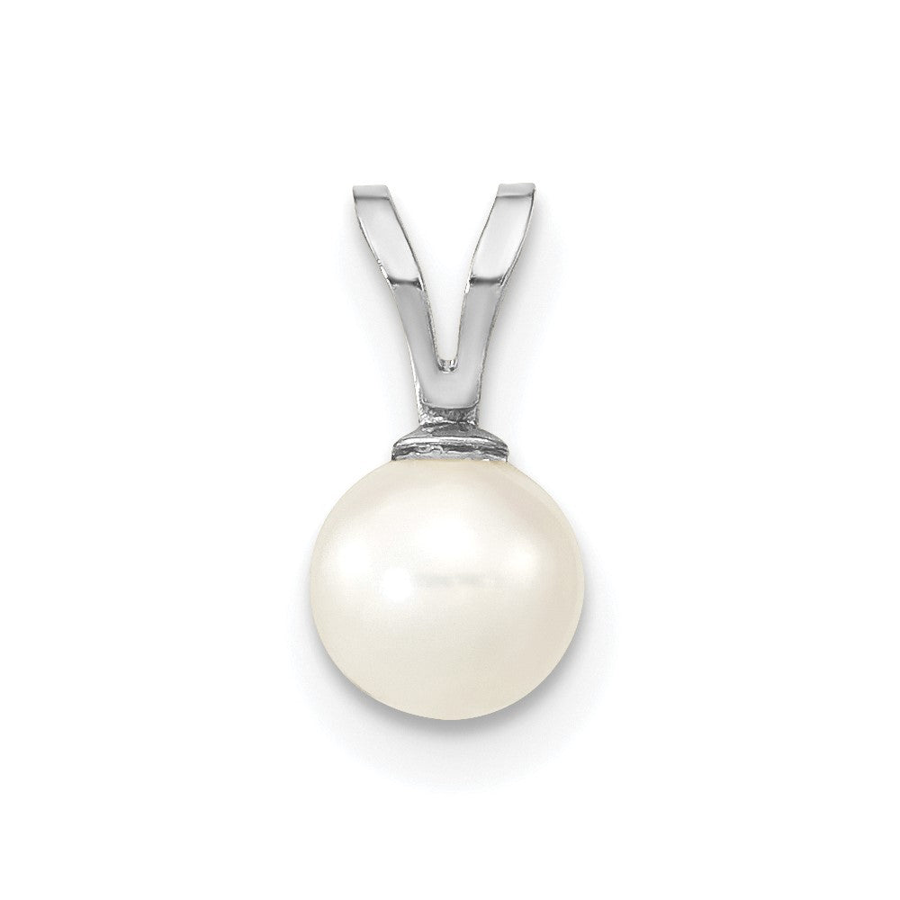 14K White Gold Wg 5-6mm Round White Freshwater Cultured Pearl Pendant