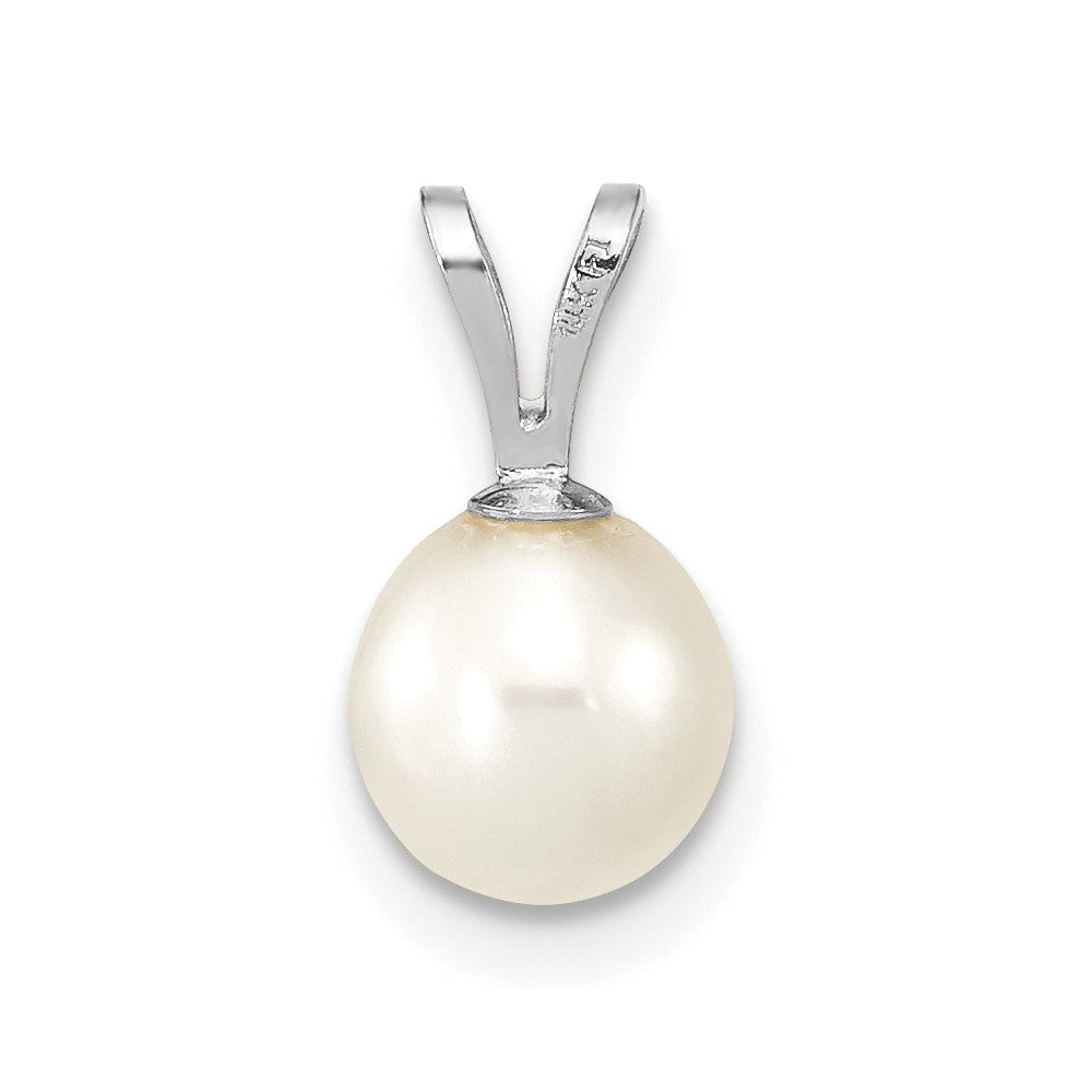 14K White Gold Wg 6-7mm Round White Freshwater Cultured Pearl Pendant