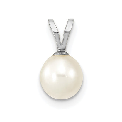 14K White Gold Wg 6-7mm Round White Freshwater Cultured Pearl Pendant