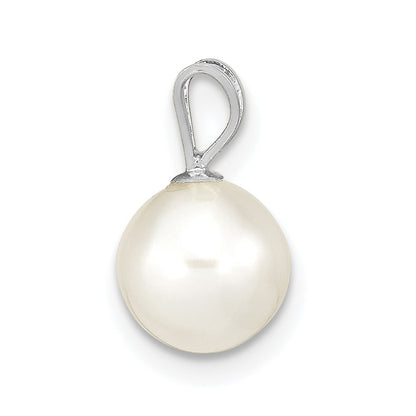 14K White Gold Wg 7-8mm Round White Freshwater Cultured Pearl Pendant