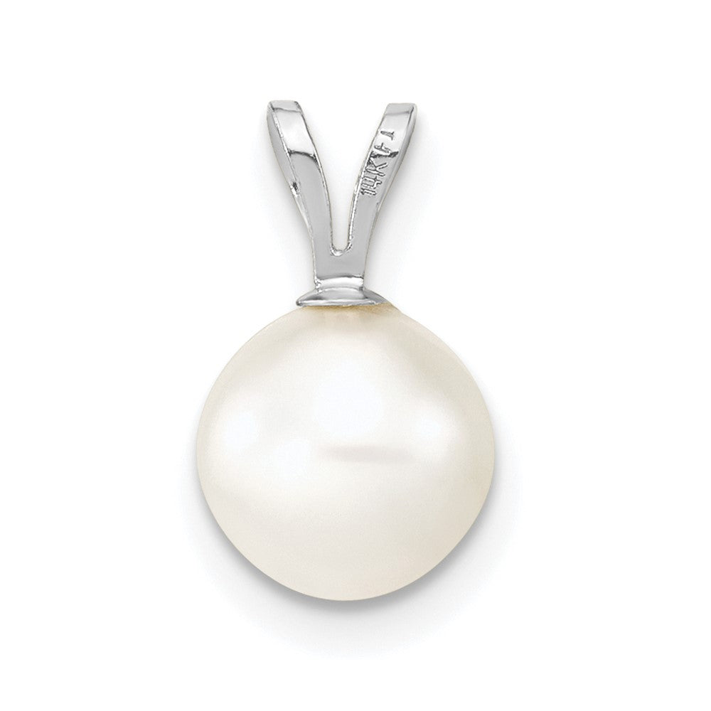 14K White Gold Wg 7-8mm Round White Freshwater Cultured Pearl Pendant