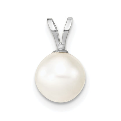 14K White Gold Wg 7-8mm Round White Freshwater Cultured Pearl Pendant