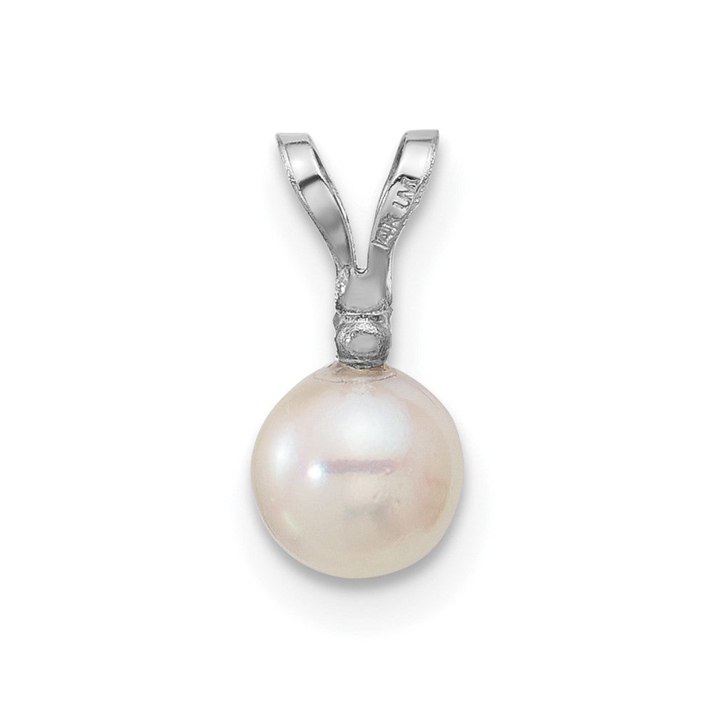14k White Gold 14k White Gold 5-6mm White Round Akoya Saltwater Cultured Pearl and .01 Carat Diamond Pendant