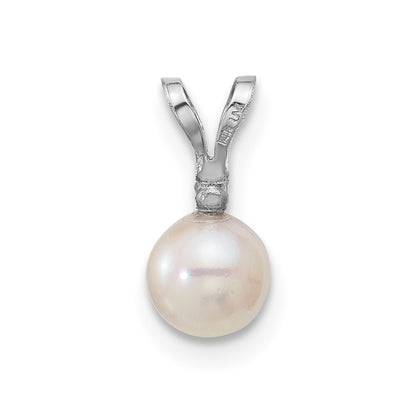 14k White Gold 14k White Gold 5-6mm White Round Akoya Saltwater Cultured Pearl and .01 Carat Diamond Pendant