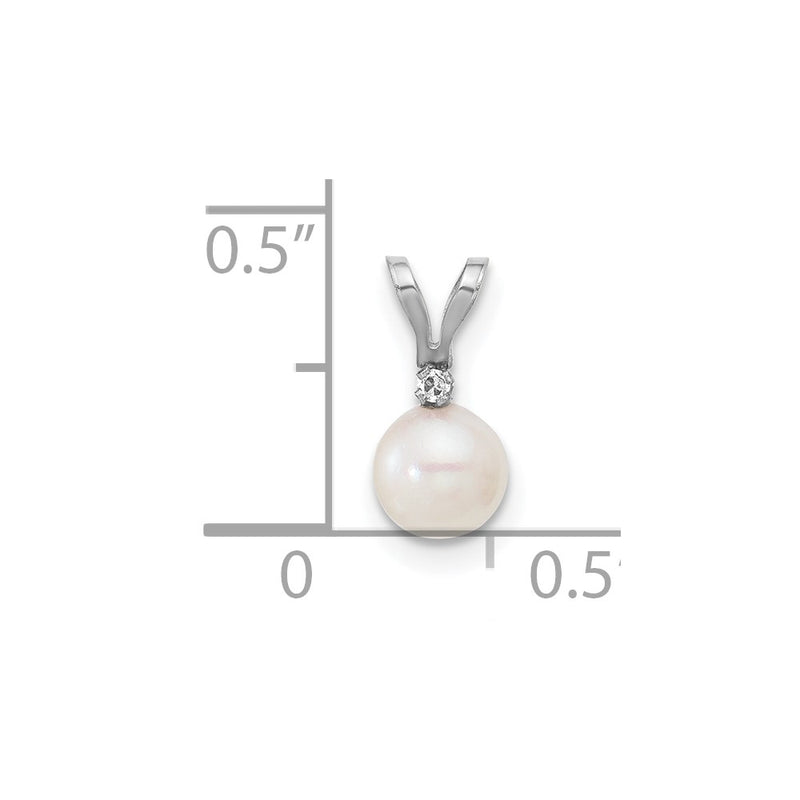 14k White Gold 14k White Gold 5-6mm White Round Akoya Saltwater Cultured Pearl and .01 Carat Diamond Pendant