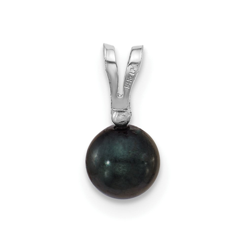 14k White Gold 14k White Gold 5-6mm Black Round Akoya Saltwater Cultured Pearl and .01 Carat Diamond Pendant