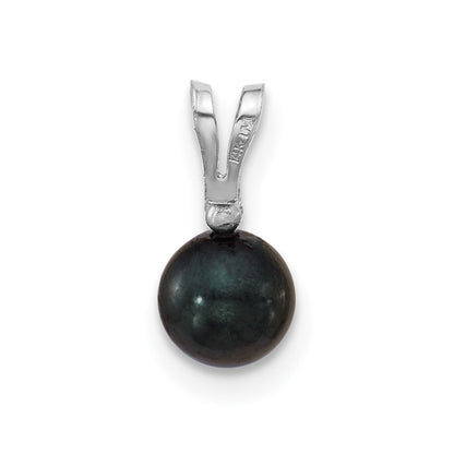 14k White Gold 14k White Gold 5-6mm Black Round Akoya Saltwater Cultured Pearl and .01 Carat Diamond Pendant