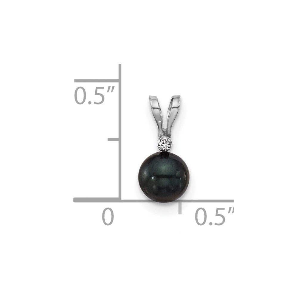 14k White Gold 14k White Gold 5-6mm Black Round Akoya Saltwater Cultured Pearl and .01 Carat Diamond Pendant