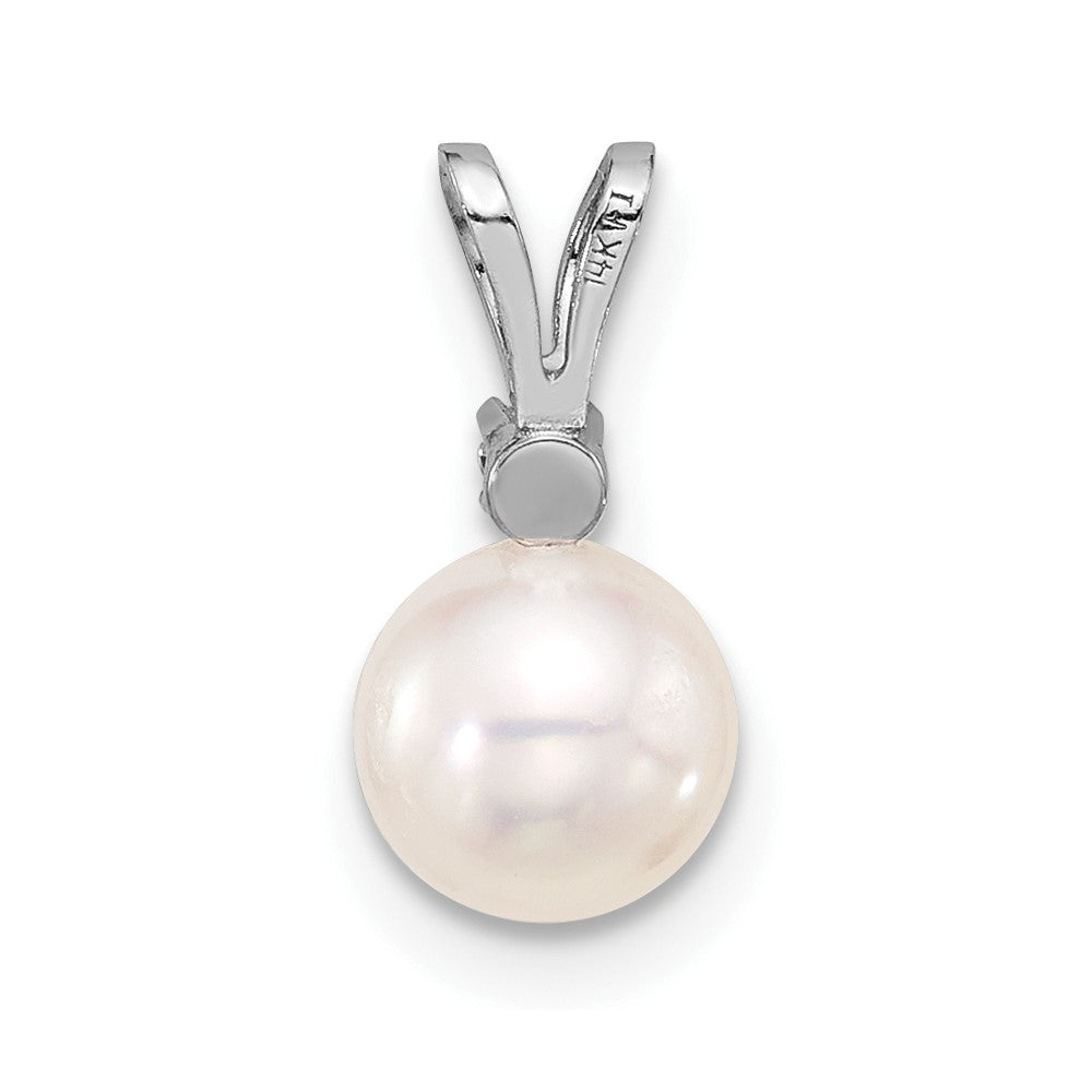 14K White Gold White 6-7mm Round White Akoya Pearl and .03ct Diamond Pendant