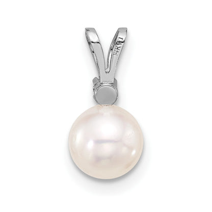 14K White Gold White 6-7mm Round White Akoya Pearl and .03ct Diamond Pendant