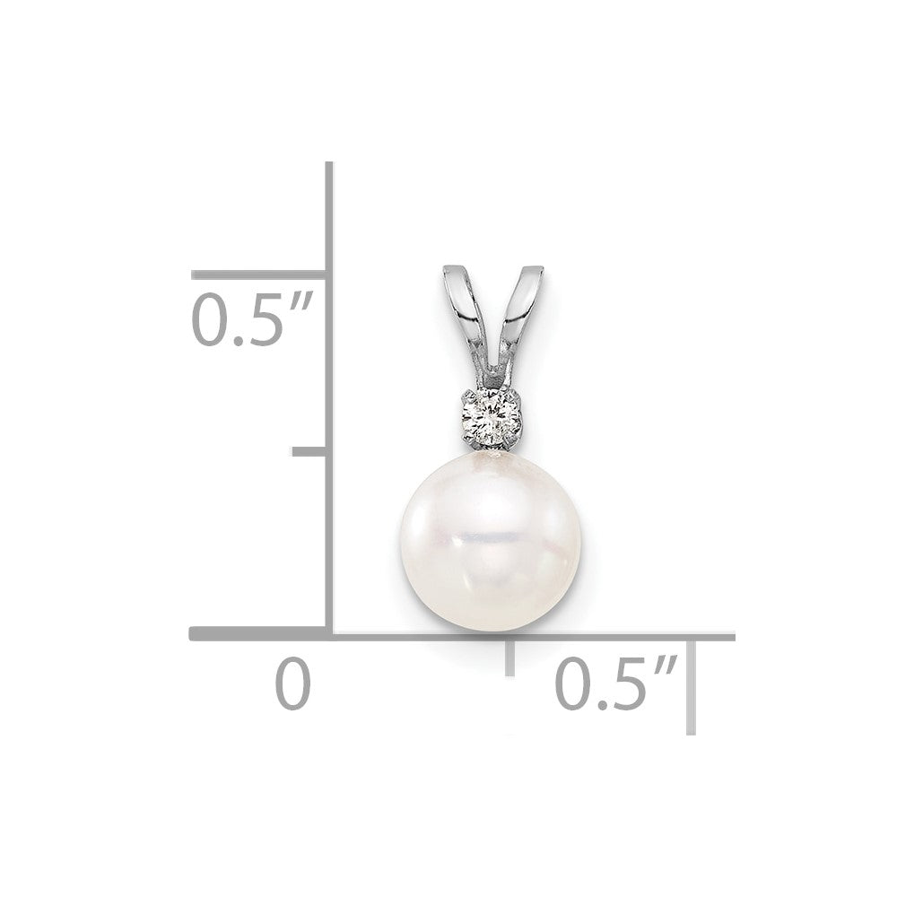 14K White Gold White 6-7mm Round White Akoya Pearl and .03ct Diamond Pendant