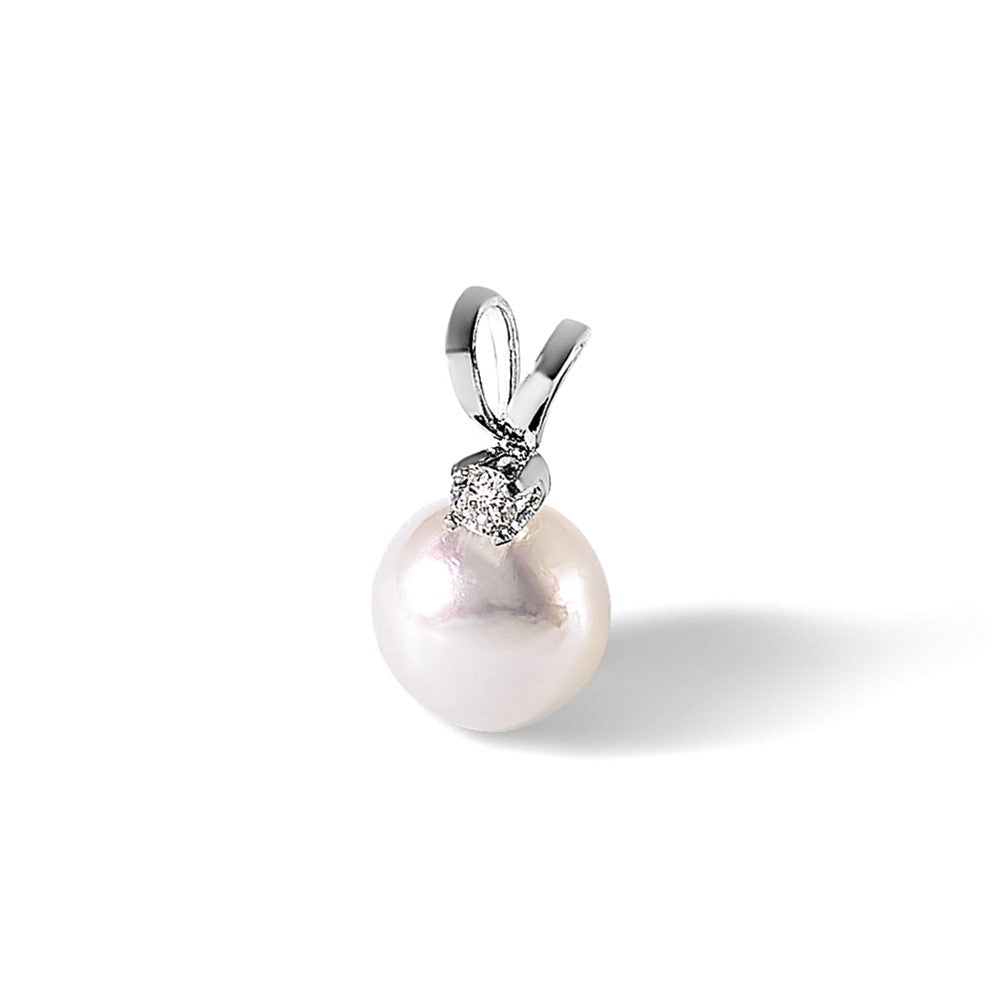 14K White Gold White 6-7mm Round White Akoya Pearl and .03ct Diamond Pendant