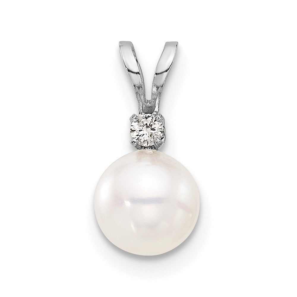14K White Gold White 6-7mm Round White Akoya Pearl and .03ct Diamond Pendant
