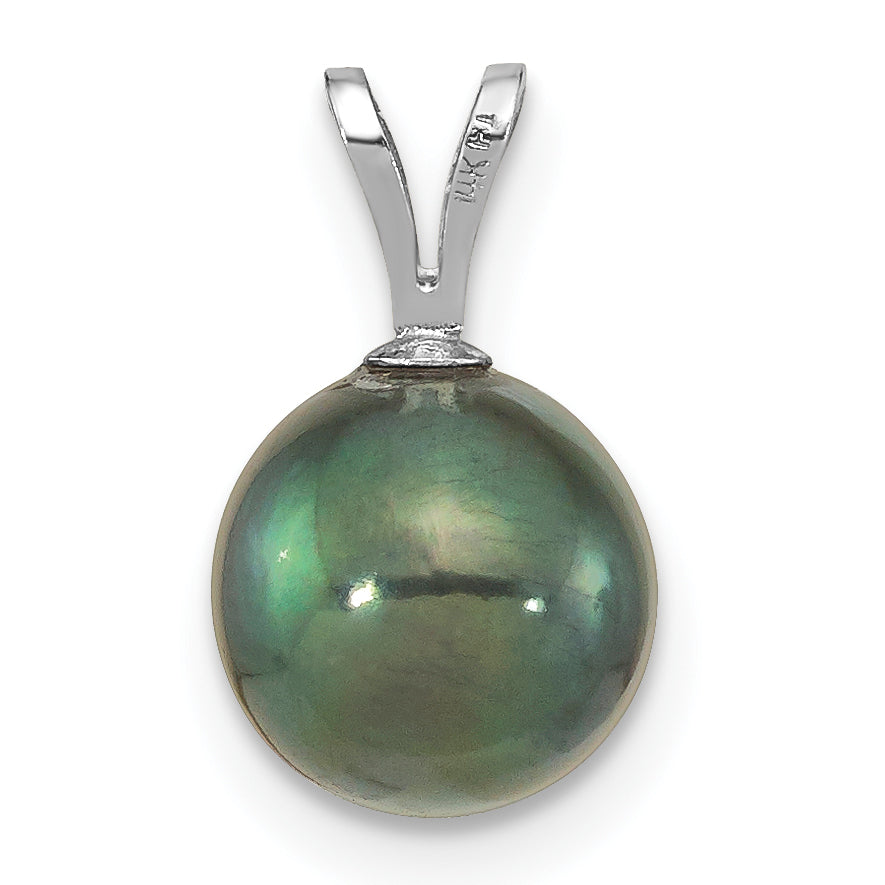 14k White Gold 14k White Gold 8-9mm Round Black Akoya Saltwater Cultured Pendant