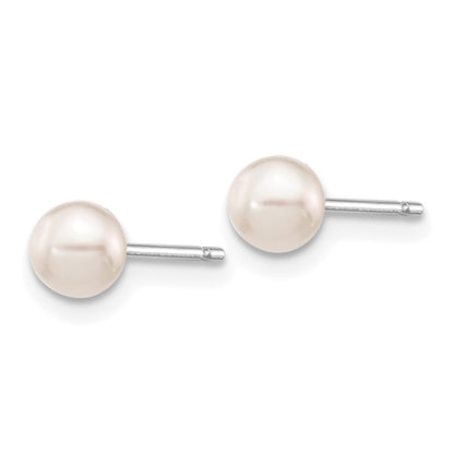 14K White Gold 4 5mm Round Akoya Saltwater Cultured Pearl Post Earrings