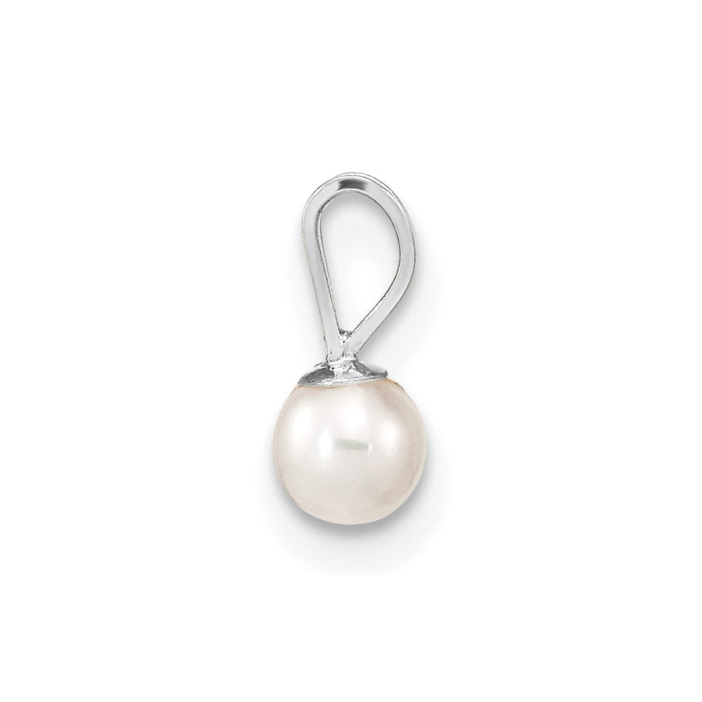 14K White Gold Wg 3-4mm Round White Freshwater Cultured Pearl Pendant