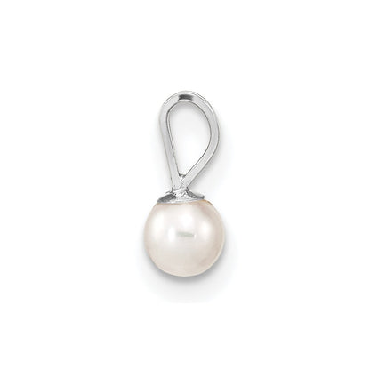 14K White Gold Wg 3-4mm Round White Freshwater Cultured Pearl Pendant