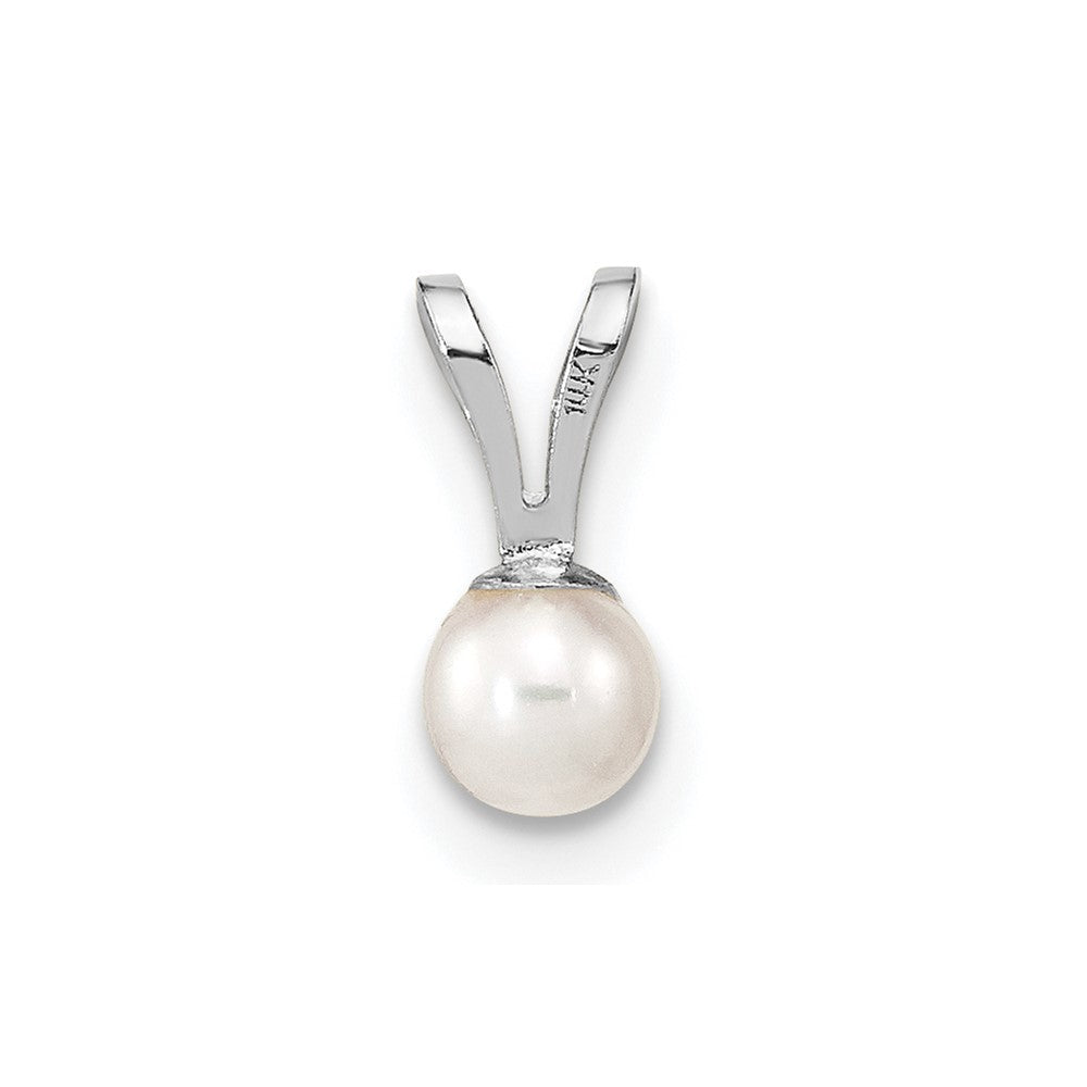 14K White Gold Wg 3-4mm Round White Freshwater Cultured Pearl Pendant