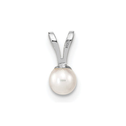 14K White Gold Wg 3-4mm Round White Freshwater Cultured Pearl Pendant