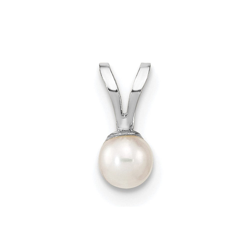14K White Gold Wg 3-4mm Round White Freshwater Cultured Pearl Pendant