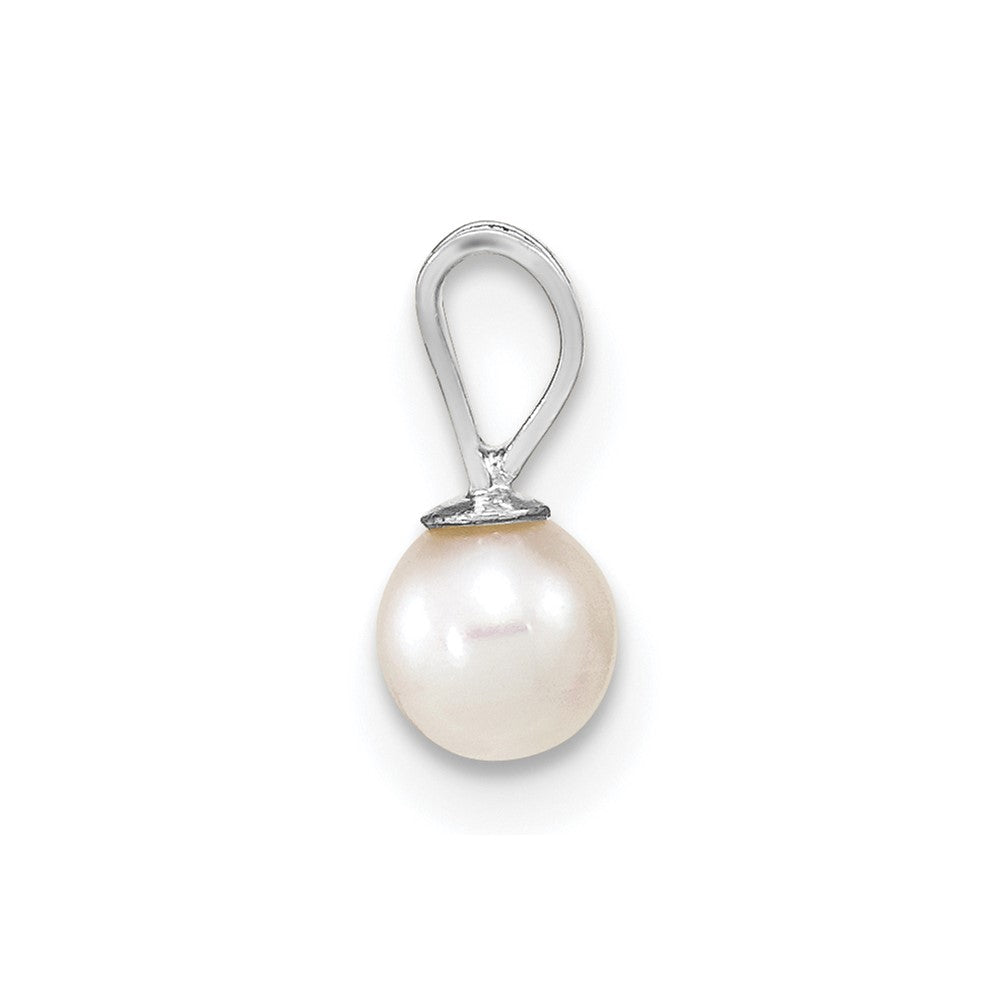 14K White Gold Wg 4-5mm Round White Freshwater Cultured Pearl Pendant