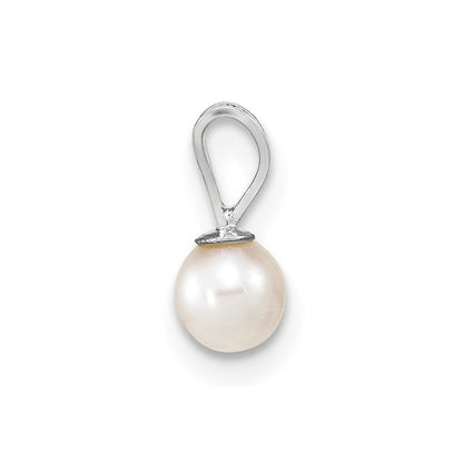 14K White Gold Wg 4-5mm Round White Freshwater Cultured Pearl Pendant