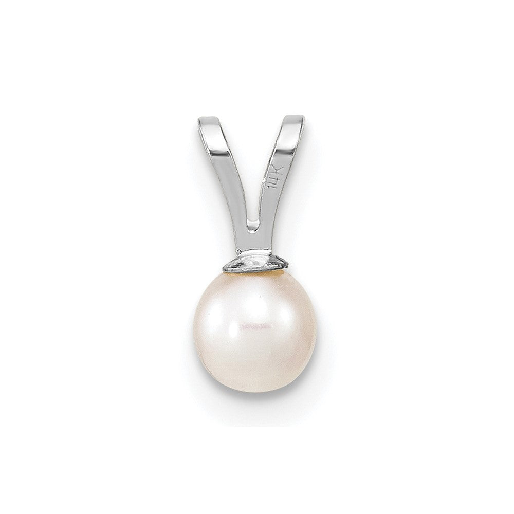 14K White Gold Wg 4-5mm Round White Freshwater Cultured Pearl Pendant