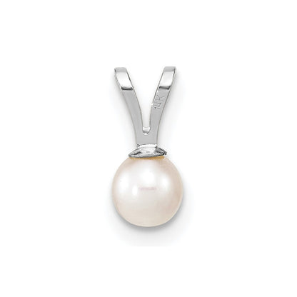 14K White Gold Wg 4-5mm Round White Freshwater Cultured Pearl Pendant