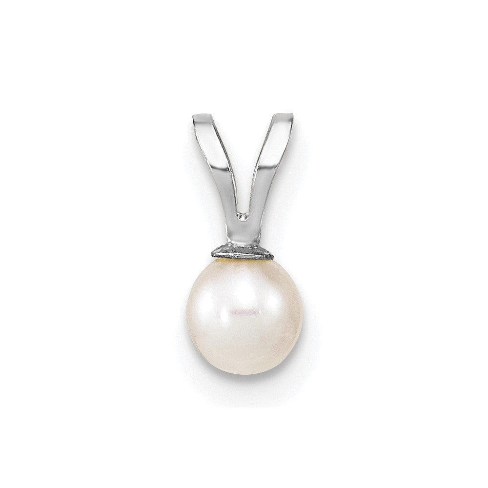 14K White Gold Wg 4-5mm Round White Freshwater Cultured Pearl Pendant