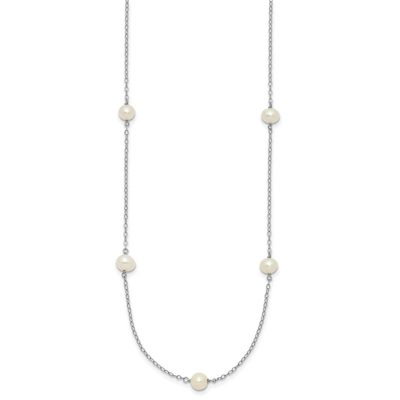 10K White Gold 10K 5-6mm Round Freshwater Cultured Pearl 7 Station 18 Inch Necklace
