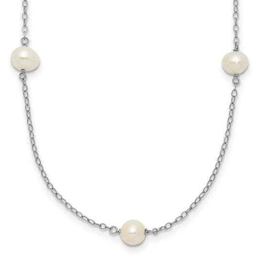10K White Gold 10K 5-6mm Round Freshwater Cultured Pearl 7 Station 18 Inch Necklace