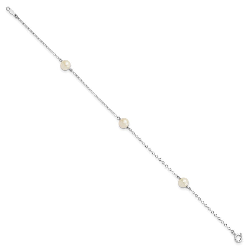 14K White Gold 5-6mm Round White Fwc Pearl 3 Station Bracelet