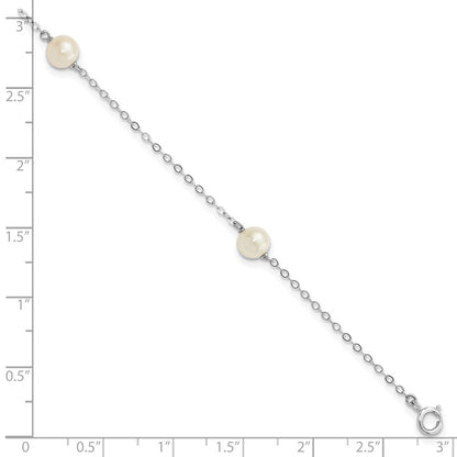 14K White Gold 5-6mm Round White Fwc Pearl 3 Station Bracelet