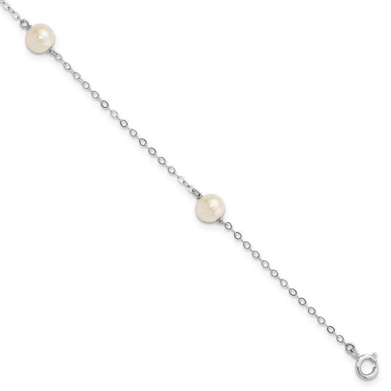 14K White Gold 5-6mm Round White Fwc Pearl 3 Station Bracelet